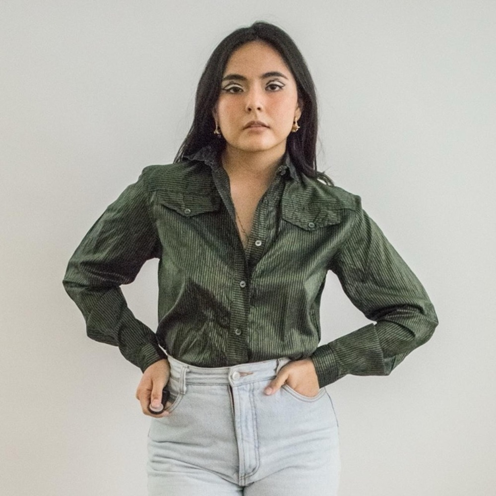 Rare Gucci Vintage Silk Shiny Green - XS/S button down